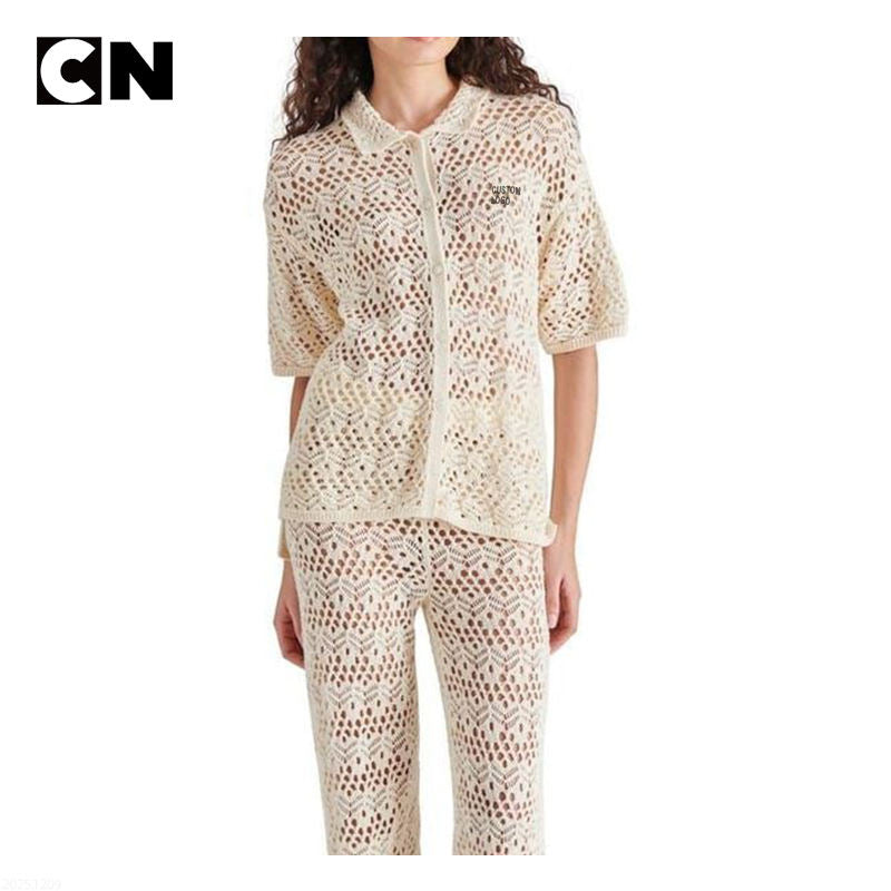 White open-knit cotton cardigan detail