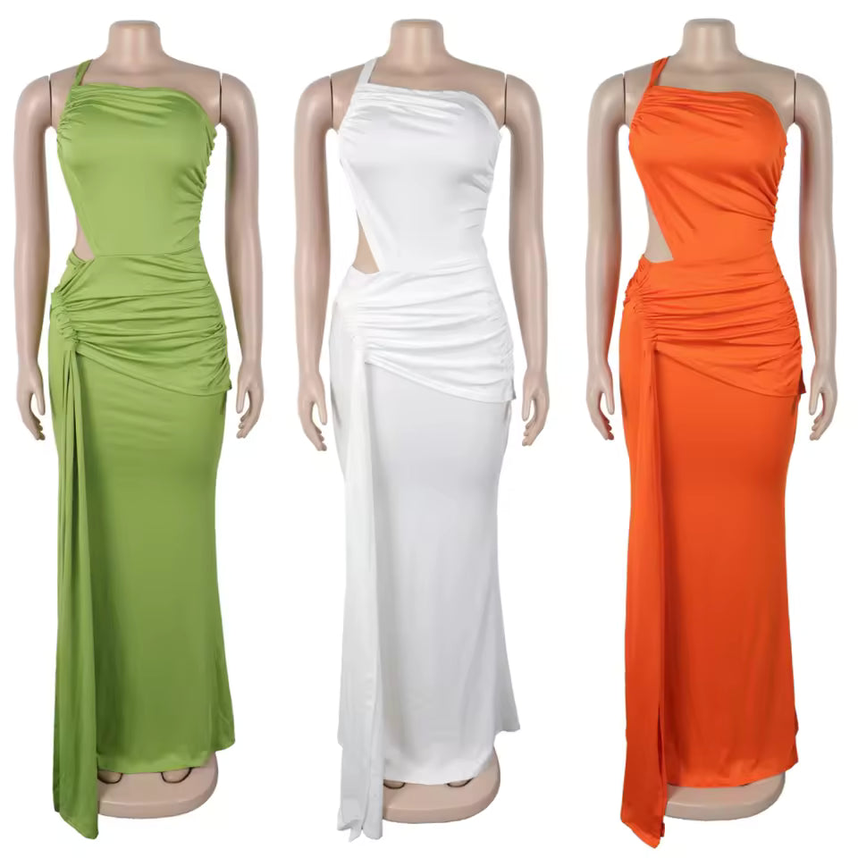Orange ruched cutout maxi dress