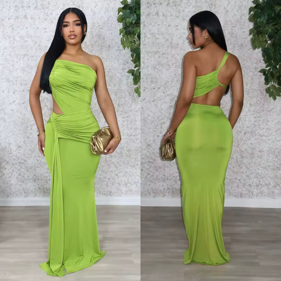 Ruched maxi dress side detail