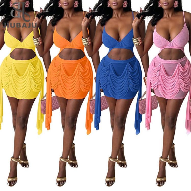 Ruched Tassel Cutout Mini Dress