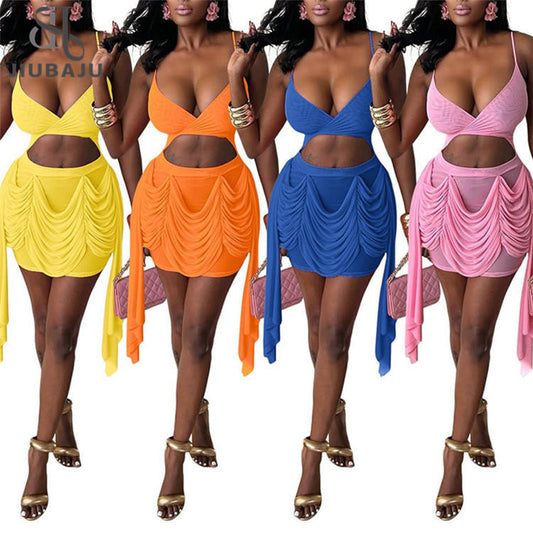 Ruched Tassel Cutout Mini Dress