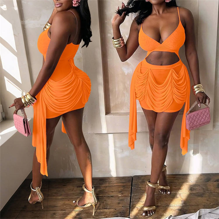 Ruched Tassel Cutout Mini Dress