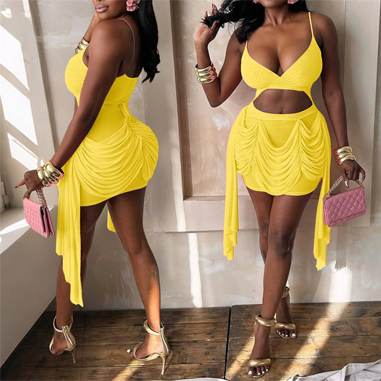 Ruched Tassel Cutout Mini Dress