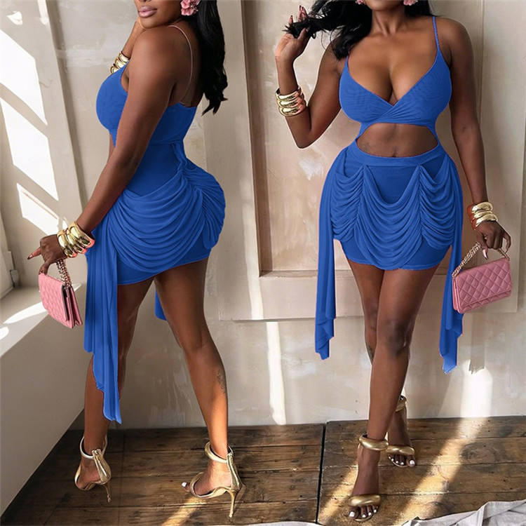 Ruched Tassel Cutout Mini Dress
