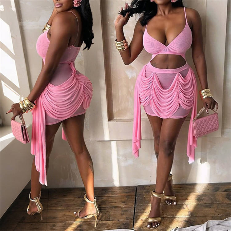 Ruched Tassel Cutout Mini Dress