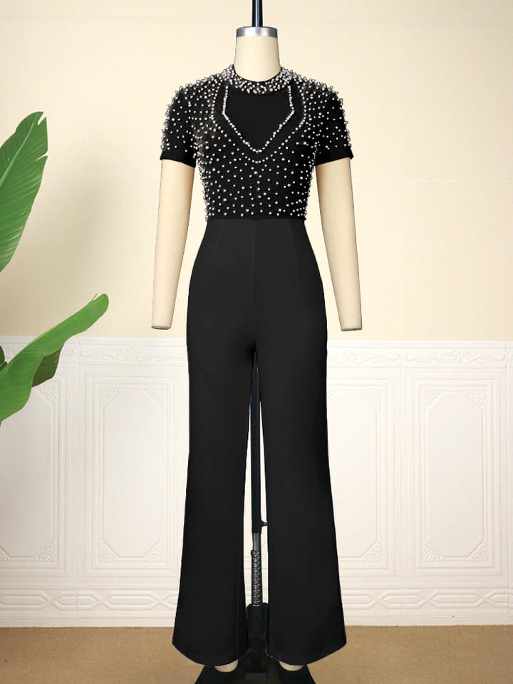 Pearl illusion wide-leg jumpsuit detail view