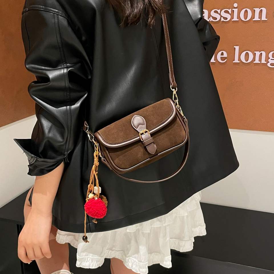 Velvet suede zip tote side view